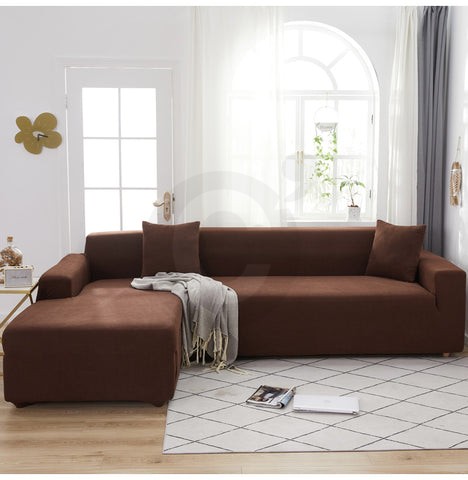 Housse canapé d'angle marron