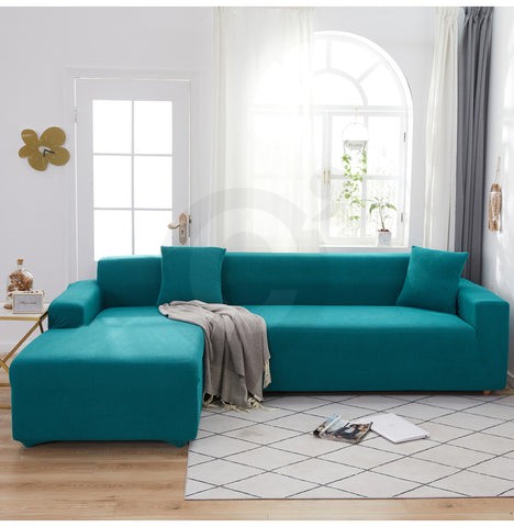 Housse de canapé d'angle bleu canard