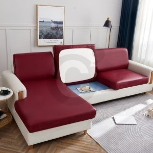 dessous Housse pour coussin d'assise de canapé cuir pu rouge