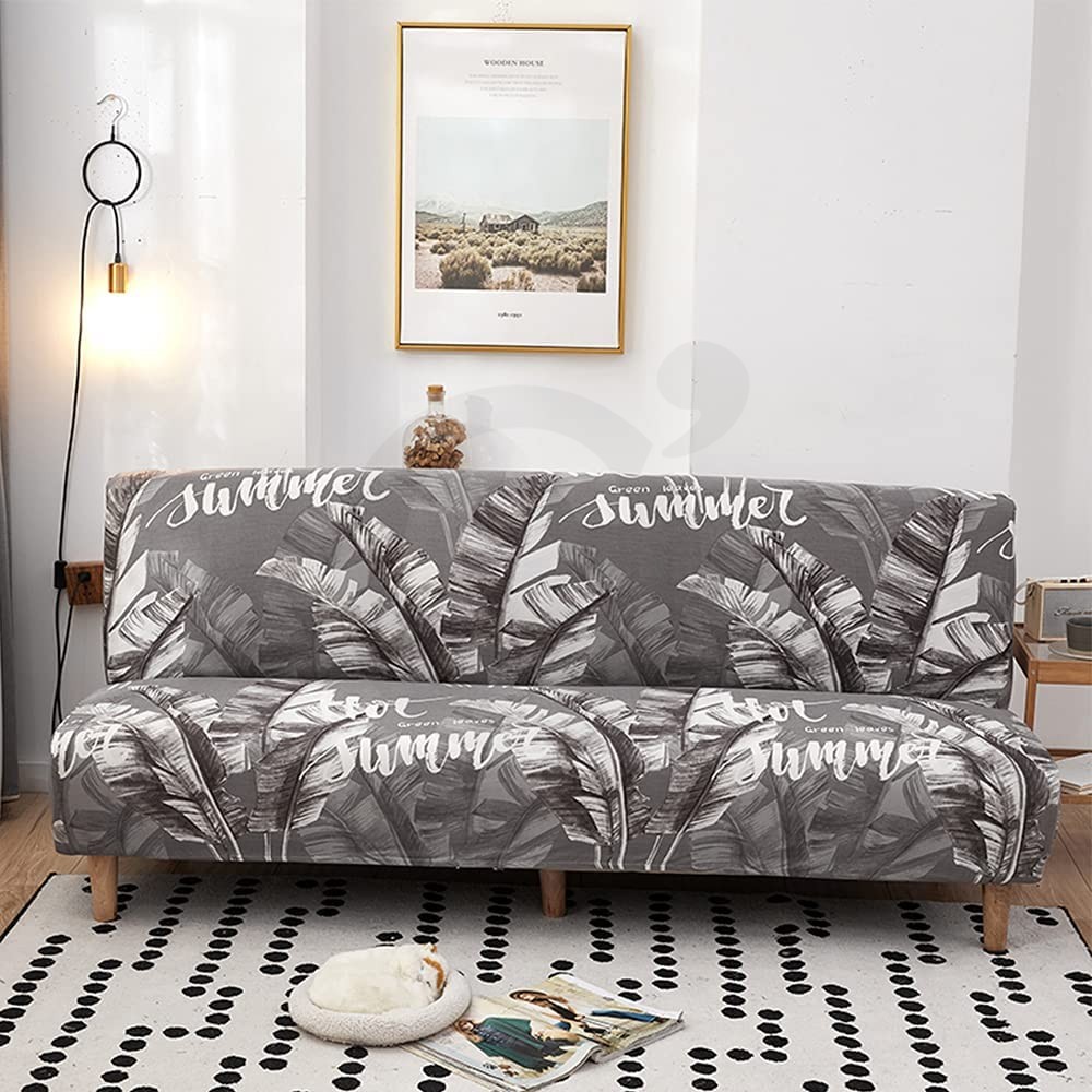 housse de canapé clic clac motif fleur gris