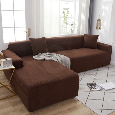 Housse canapé d'angle marron